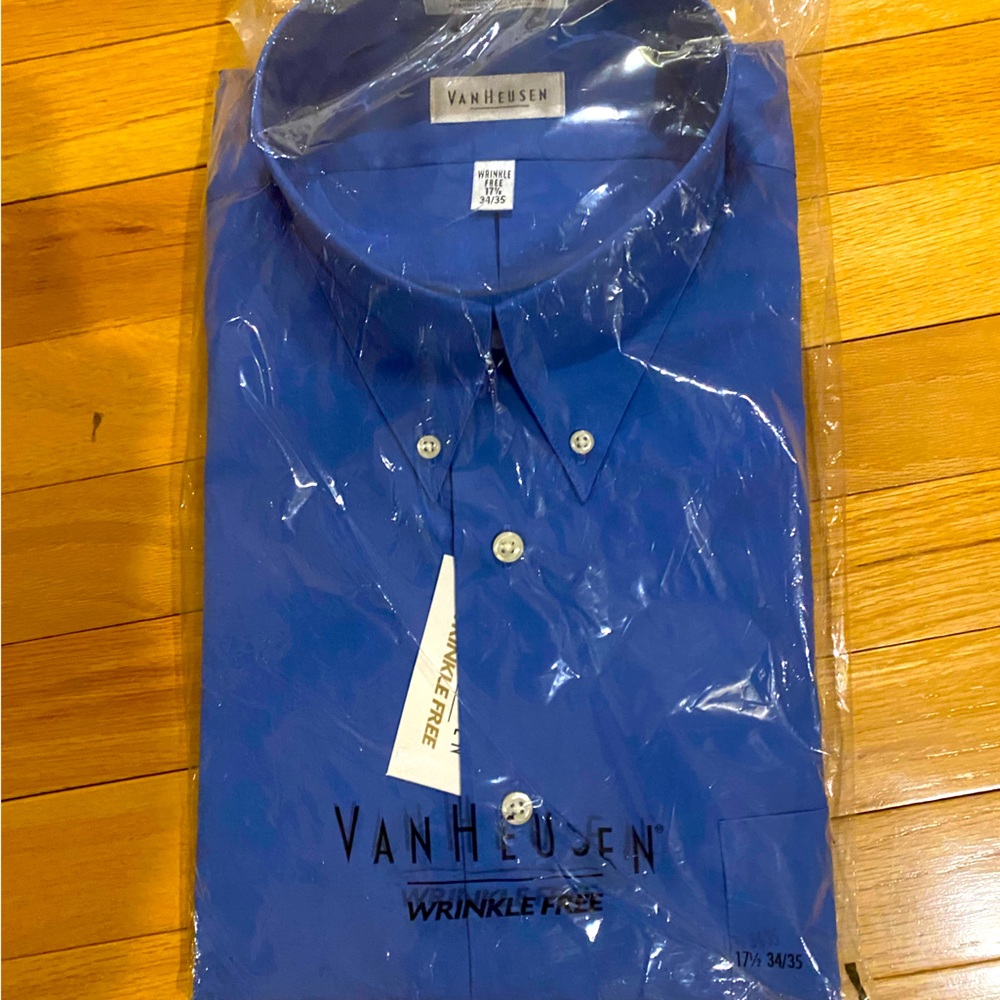 Men's Van Heusen Dress shirt blue long sleeve 17.5 34/34 NWT